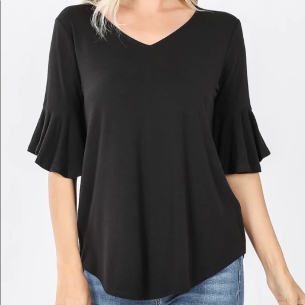 SOLD OUT Zenana Black Waterfall sleeve top